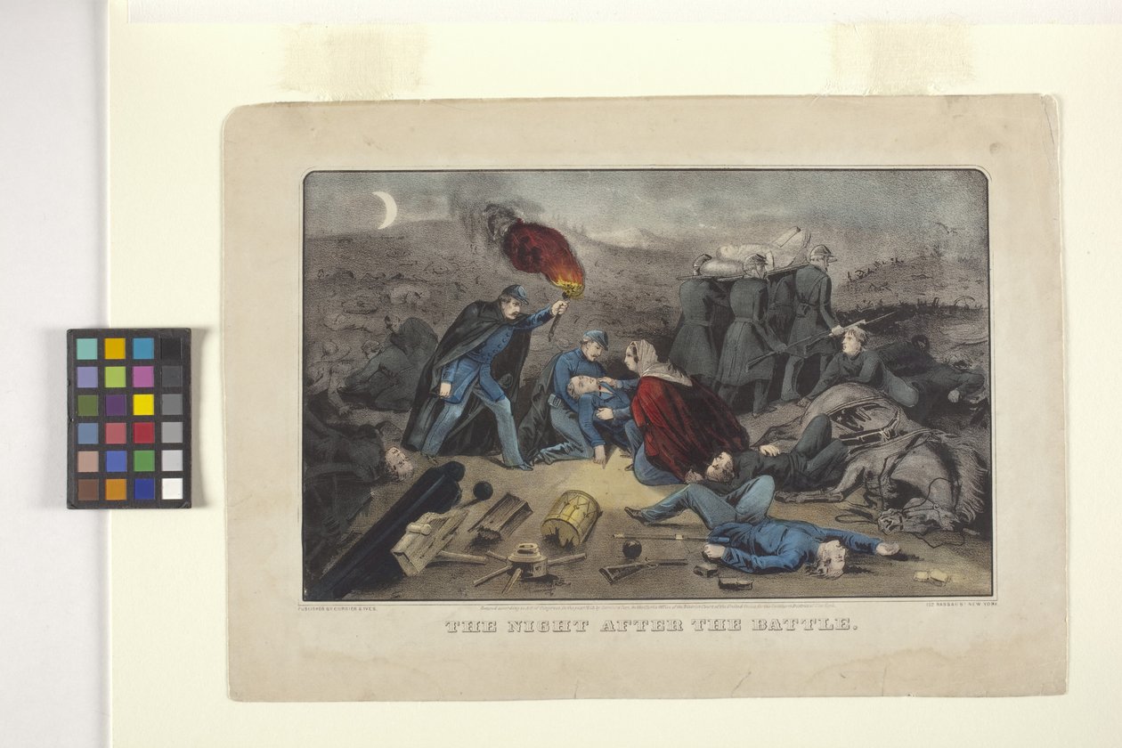 La noche después de la batalla (litografía coloreada a mano) de N. and Ives J.M. (1824 95) Currier