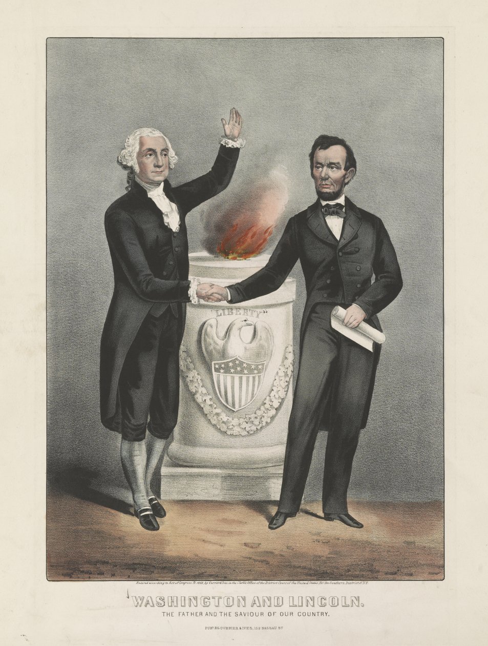 Washington y Lincoln. El padre y el salvador de nuestro país, c.1865 de Currier and Ives