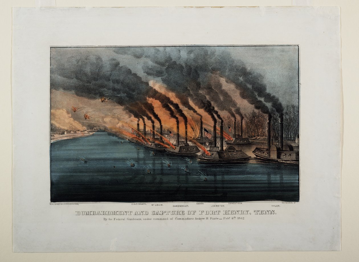 Bombardeo y captura de Fort Henry, Tenn, c.1862 de N. and Ives, J.M. Currier