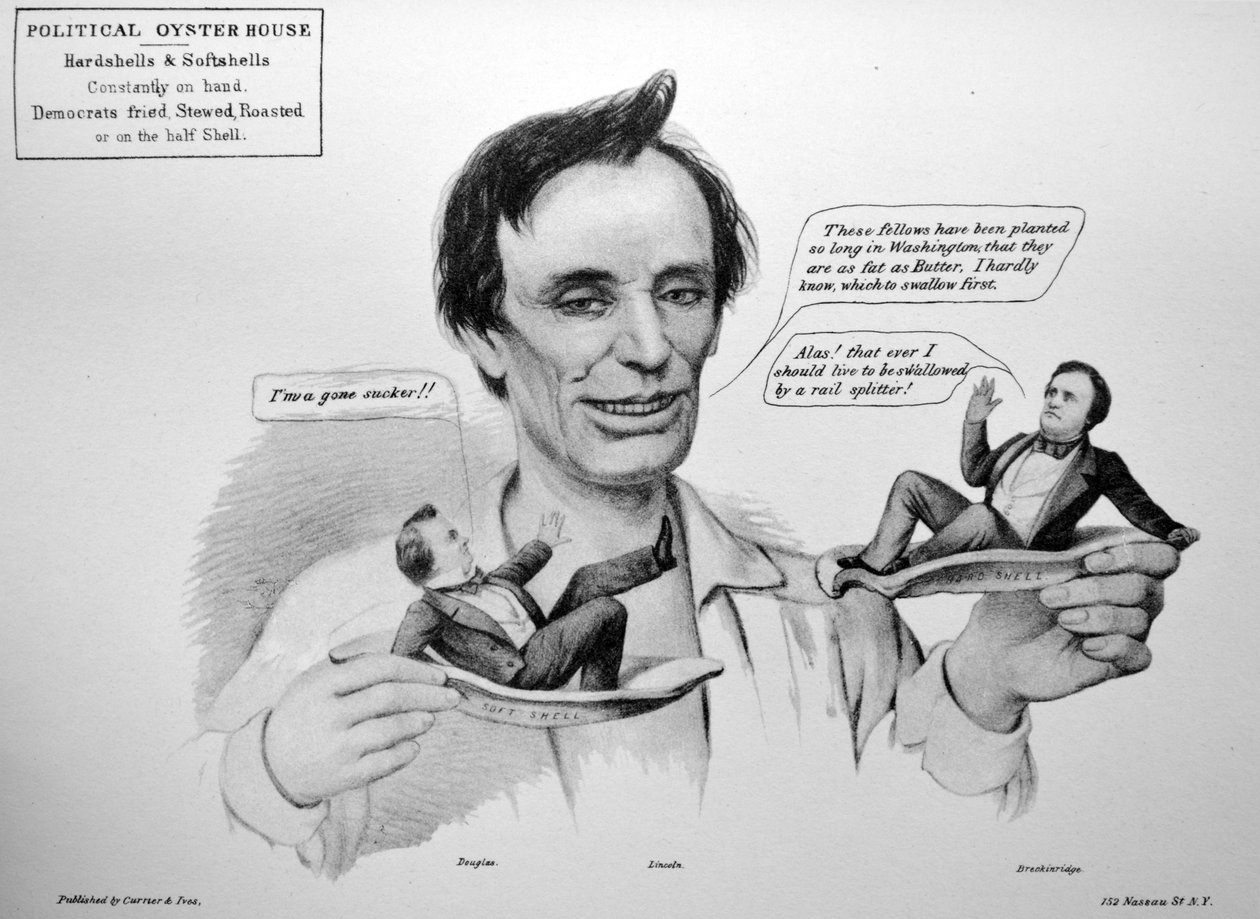 Ilustración de Currier & Ives del Siglo XIX. Abe Honesto Tomándolos en la Media Concha de N. and Ives, J.M. Currier