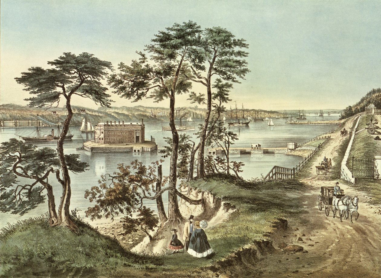 Staten Island y los Estrechos desde Fort Hamilton de N. and Ives, J.M. Currier