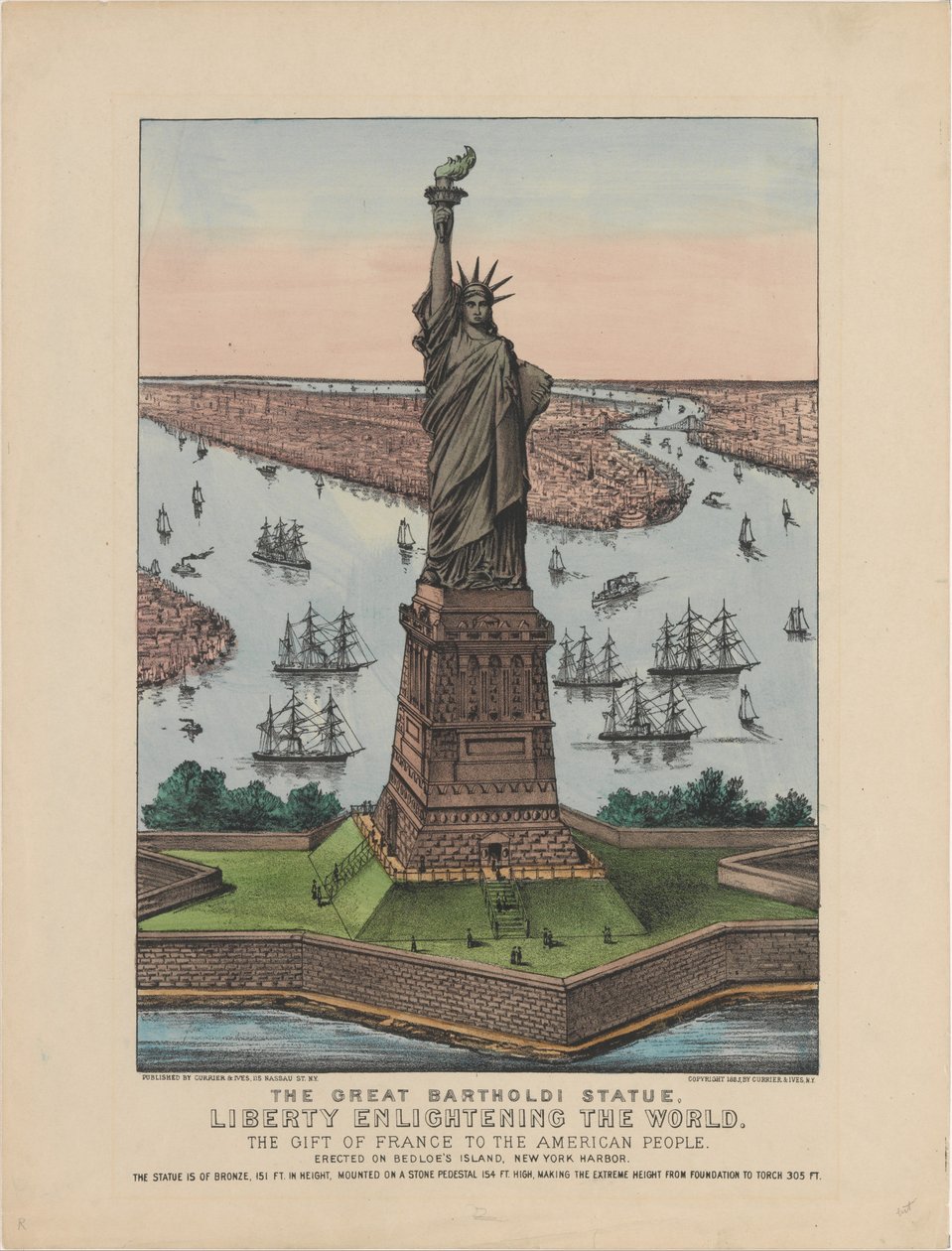 La gran estatua de Bartholdi – La libertad iluminando el mundo de N. and Ives, J.M. Currier