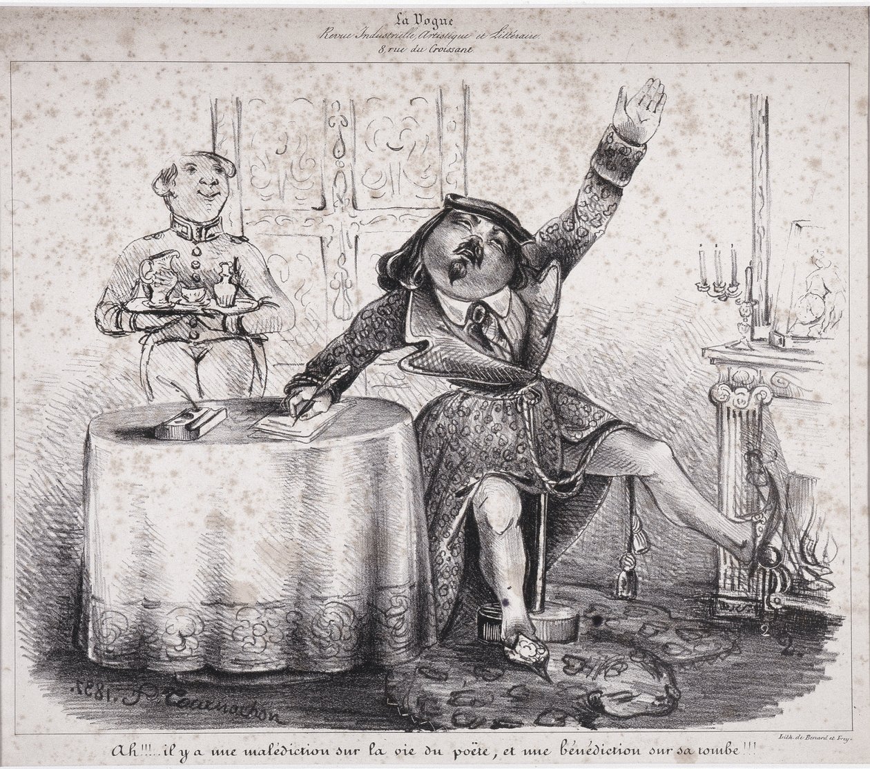 ¡Ah! ¡Hay una maldición en la vida del poeta y una maldición en su tumba! Uno de los primeros dibujos de Felix Tournachon apareció en "La Vogue, revista industrial, artística y literaria" de Nadar