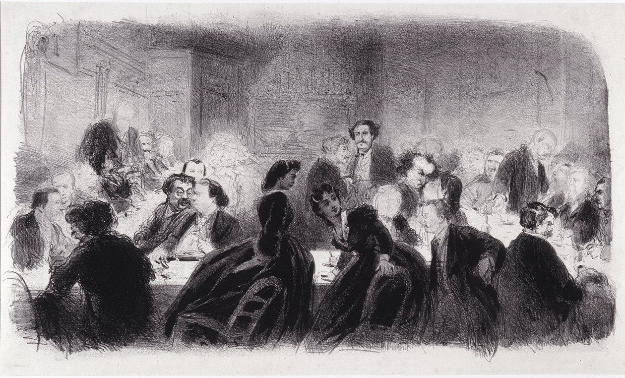 Litografía anónima representando personalidades literarias y artísticas en la década de 1850 de Nadar