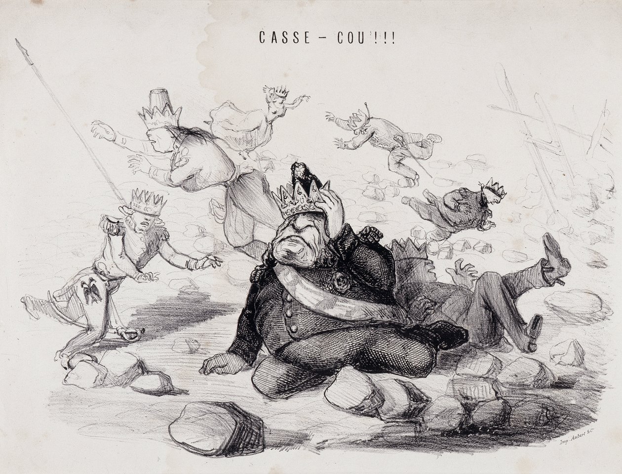 Dareneck!!! (Cuello roto). Litografía de Gabriel Aubert, impresor en París que publica el periódico "La Caricature" de Nadar