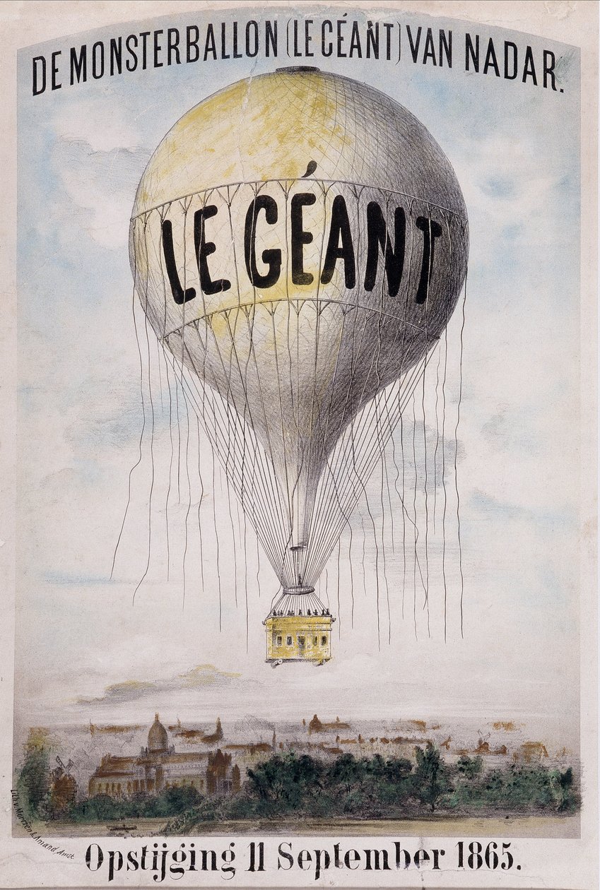 De Monsterballon (Le Giant) de Nadar Ascenso 11 de septiembre de 1865. Anuncio holandés para el despliegue del globo "El Gigante" el 11 de septiembre de Nadar