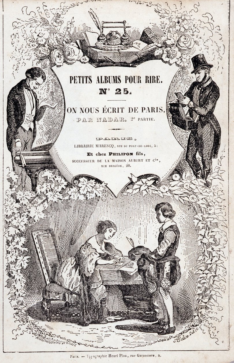 Frontispicio de "Pequeños álbumes para reír número 25. Nos escribieron desde París. Segunda parte", 1850 (grabado) de Nadar