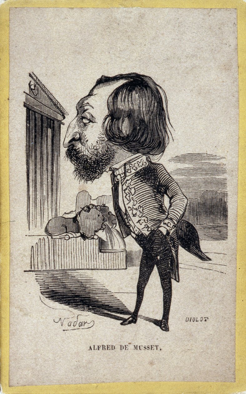 Retrato-caricatura de Alfred de Musset (1810-1857), poeta y dramaturgo francés. Caricatura de Gaspard Felix Tournachon, conocido como Felix Nadar (1820-1910) de Nadar