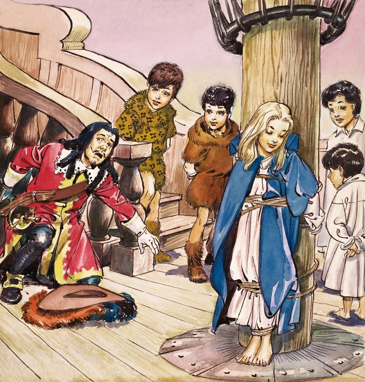 Wendy atada al mástil, ilustración de "Peter Pan" de J.M. Barrie (gouache sobre papel) de Nadir Quinto