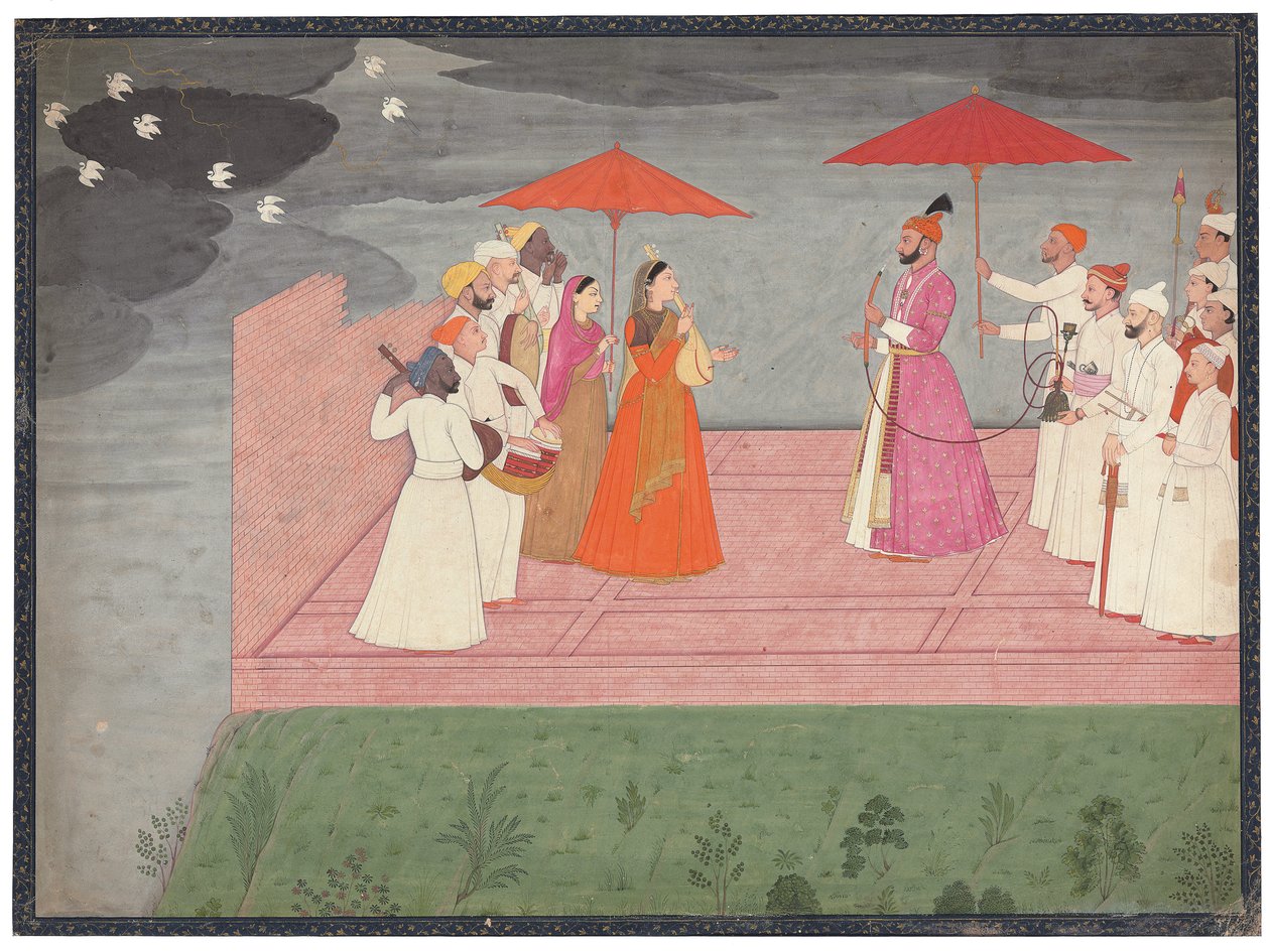 Músicos tocando un raga para Balwant Dev Singh durante la temporada de lluvias, c.1745-50 de Nainsukh