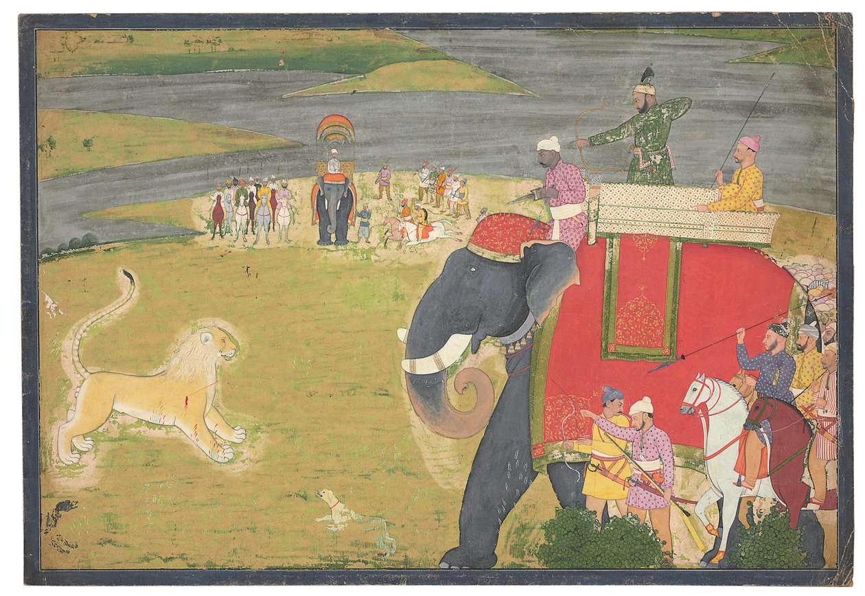 Raja Balwant Dev Singh en una Caza de Leones de Nainsukh