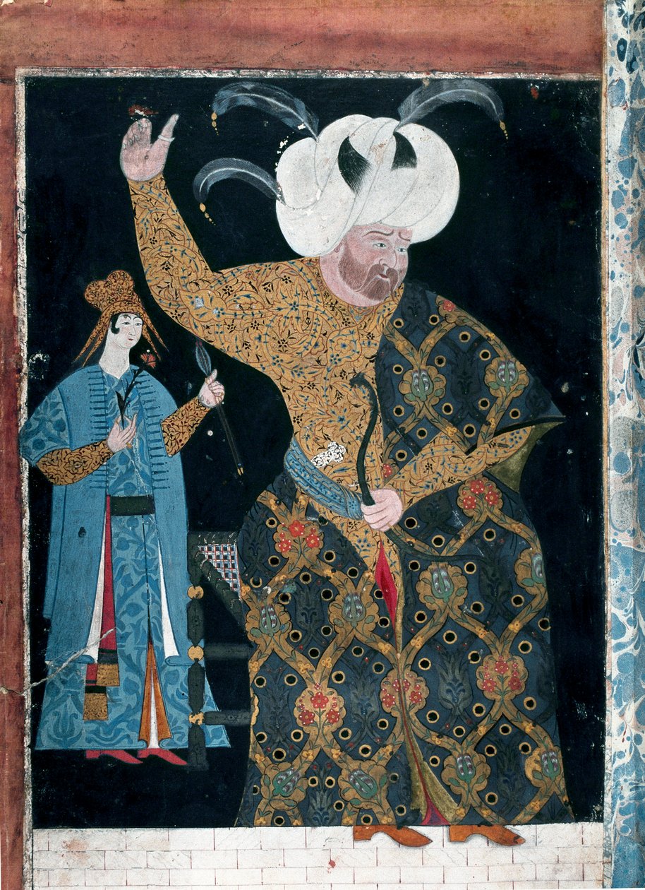 Retrato del Sultán Selim II llamado el Borracho o Sari el Rubio (1524-1574) Acuarela atribuida a Reis Haydar Nakkep dit Nigari (1494-1572) Estambul, Topkapi Seray de Nakkep called Nigari Reis Haydar
