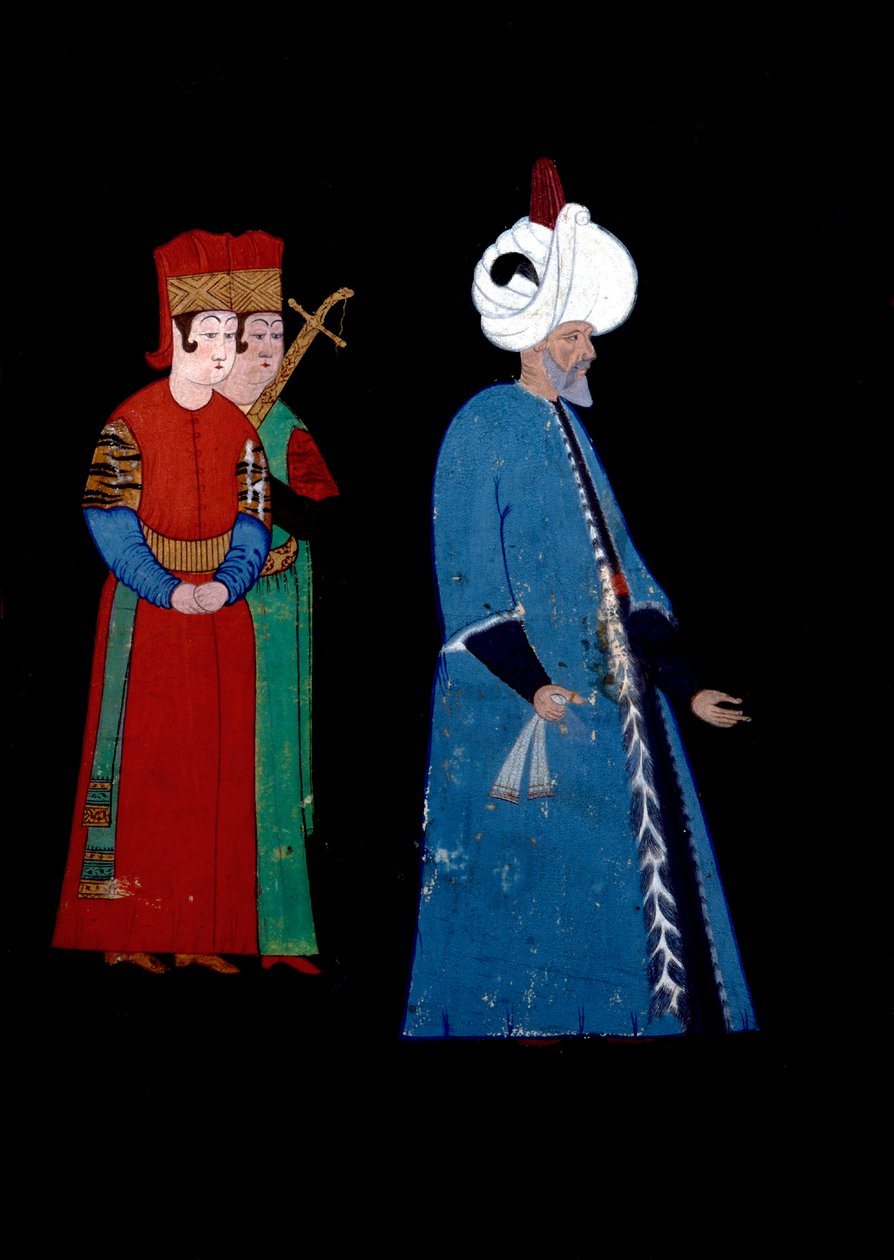 Retrato del Sultán Otomano Solimán el Magnífico, acompañado por dos guardias armados de Nakkep called Nigari Reis Haydar