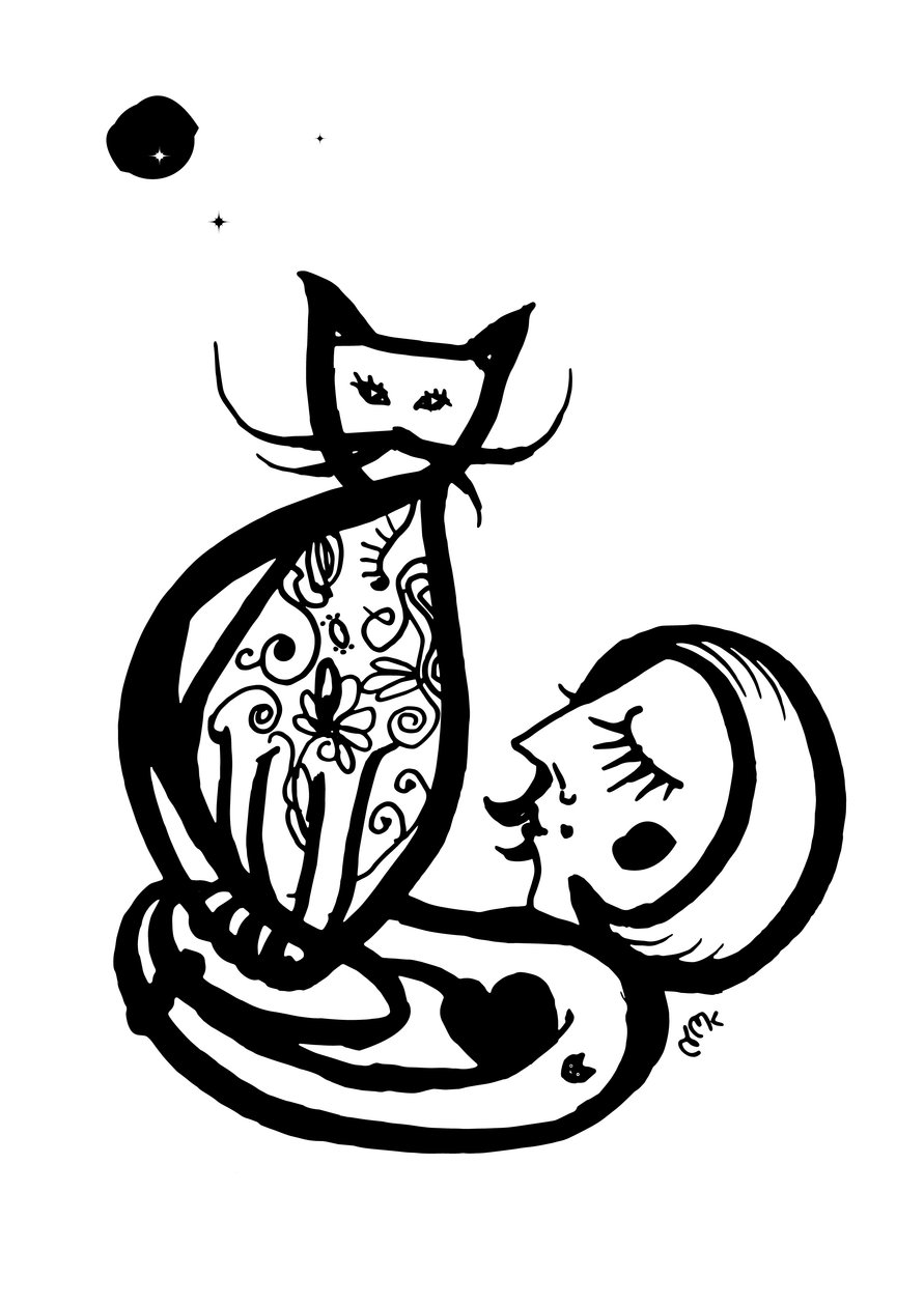 Arty Wednesday Cat, 2021 (tinta sobre cartulina) de Nancy Moniz Charalambous