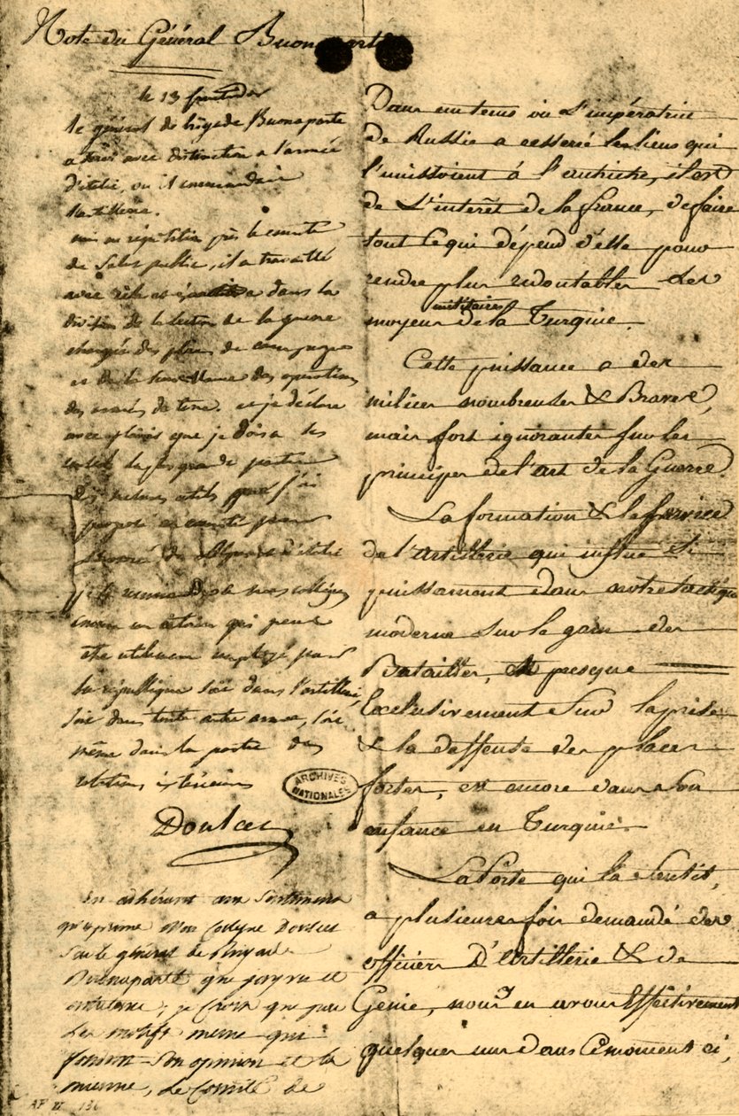 Nota del General Bonaparte, 13 de septiembre de 1795 de Napoleon Bonaparte I
