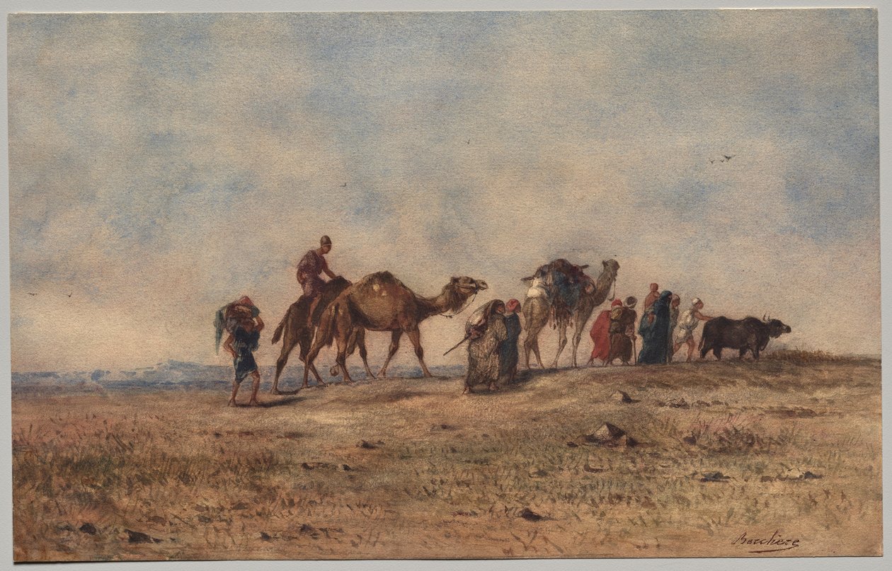 Una caravana en el desierto de Narcisse Berchere