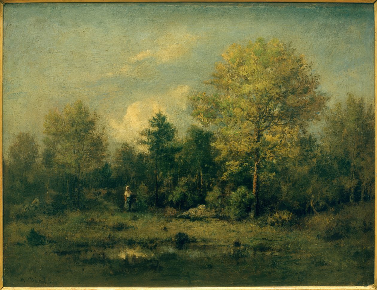 Paisaje con estanque en el bosque de Narcisse Diaz de la Pena