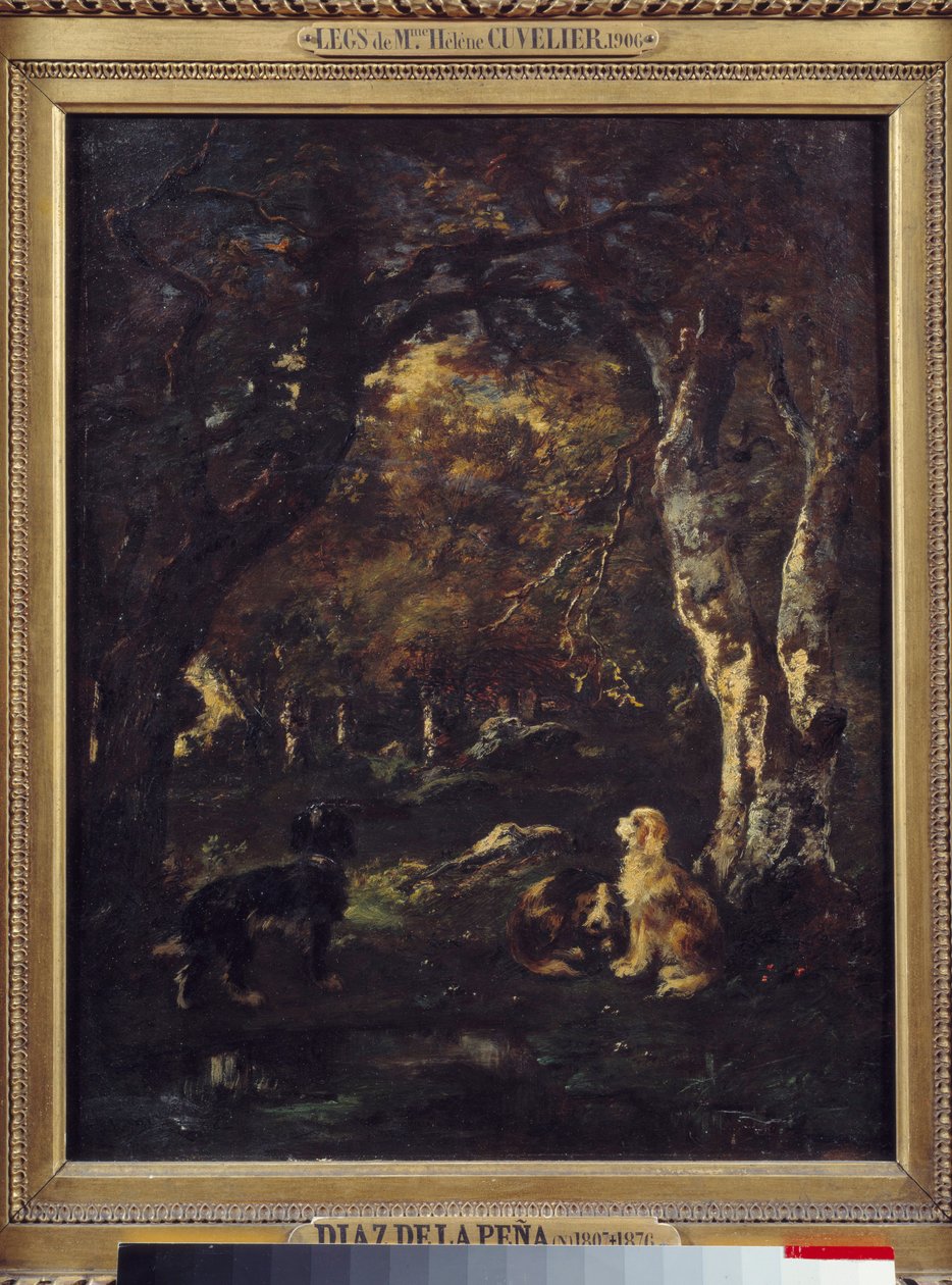 Perros en el bosque, pintura de Narciso Díaz de la Peña de Narcisse Virgile Diaz de la Peña