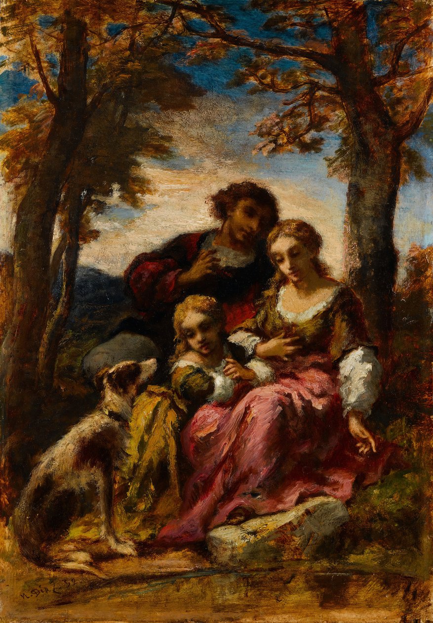 Figuras y un perro en un paisaje, 1852 de Narcisse Virgile Diaz de la Peña