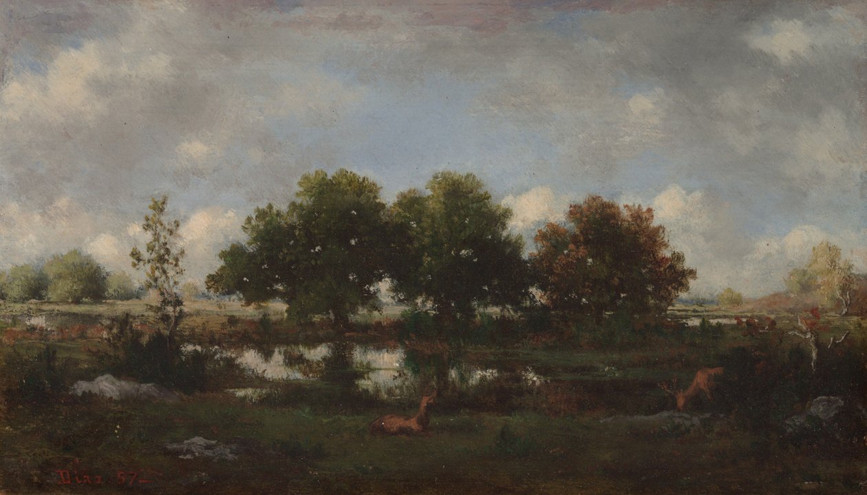 Paisaje forestal con ciervos de Narcisse Virgile Diaz de la Peña