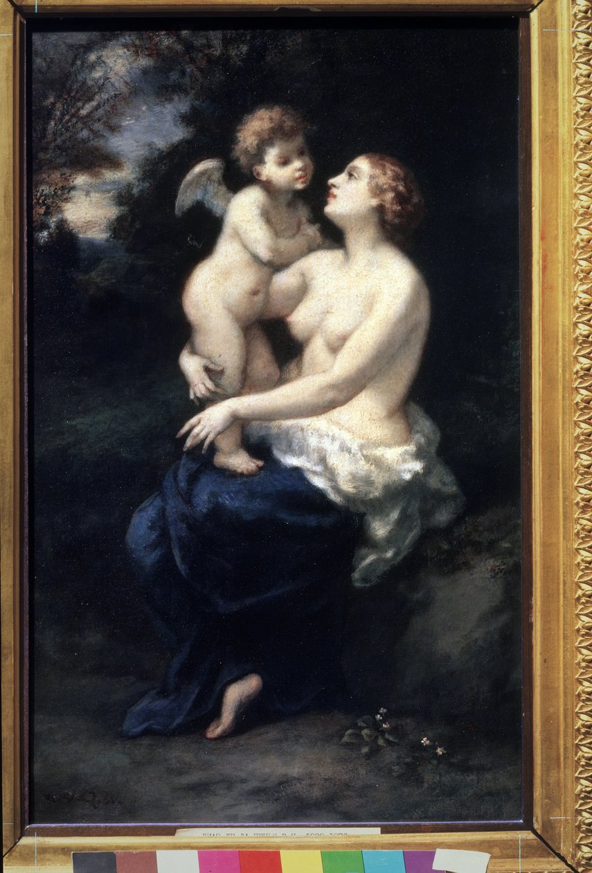 "Venus sosteniendo a Cupido en su regazo" (Venus con Cupido en su regazo). Pintura de Narciso Virgilio Díaz de la Pena (1807-1876) Museo de Bellas Artes Pushkin del siglo XIX, Moscú de Narcisse Virgile Diaz de la Peña