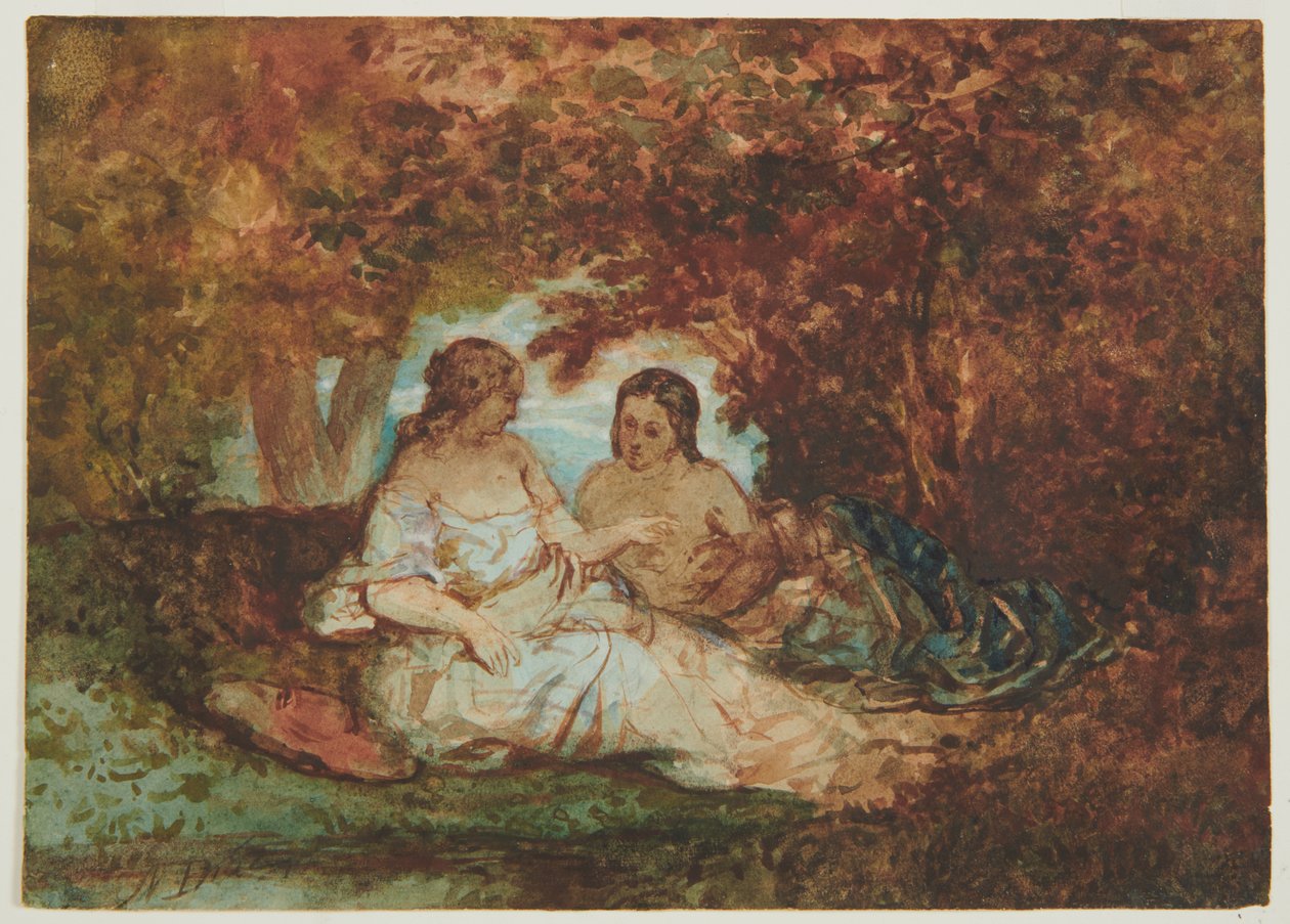 Escena de bosque, c.1830-50 (pluma, tinta, acuarela y óleo sobre papel) de Narcisse Virgile Diaz de la Peña