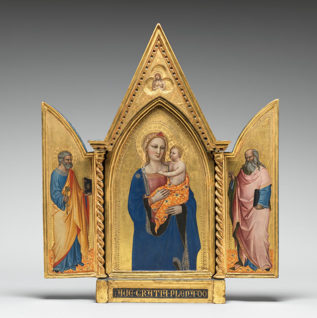 Madonna y el Niño, con los Santos Pedro y Juan el Evangelista, y el Hombre de Dolores [tríptico completo] de Nardo di Cione