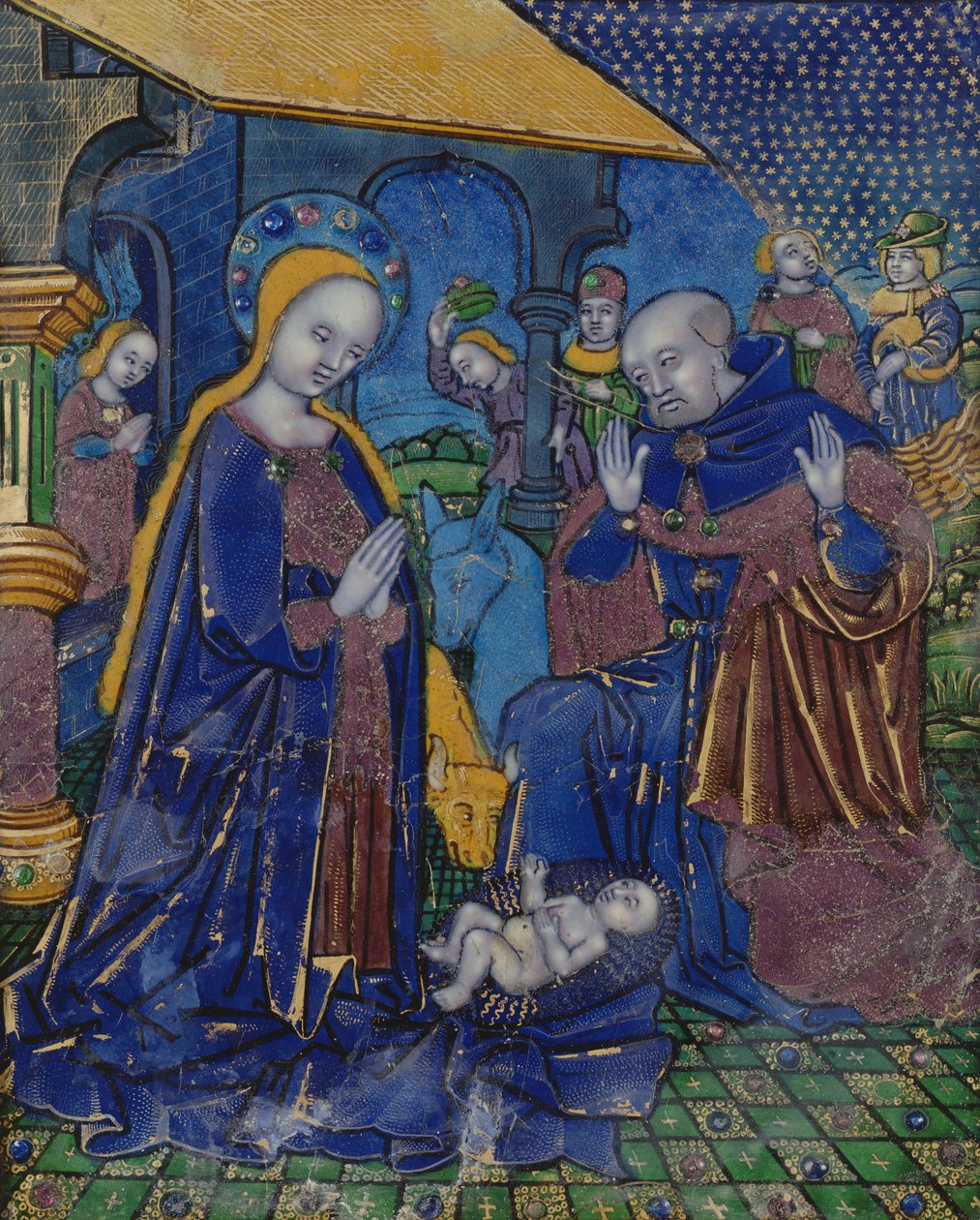 Placa que representa La Adoración del Niño, Limoges de Nardon Penicaud