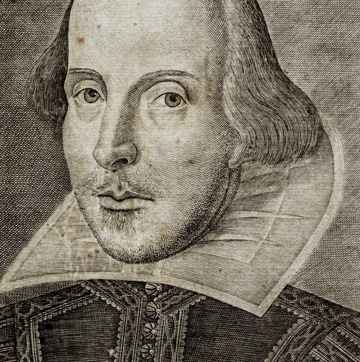 Detalle del retrato de William Shakespeare en el frontispicio de Comedies, histories,  t... de Nathan Benn