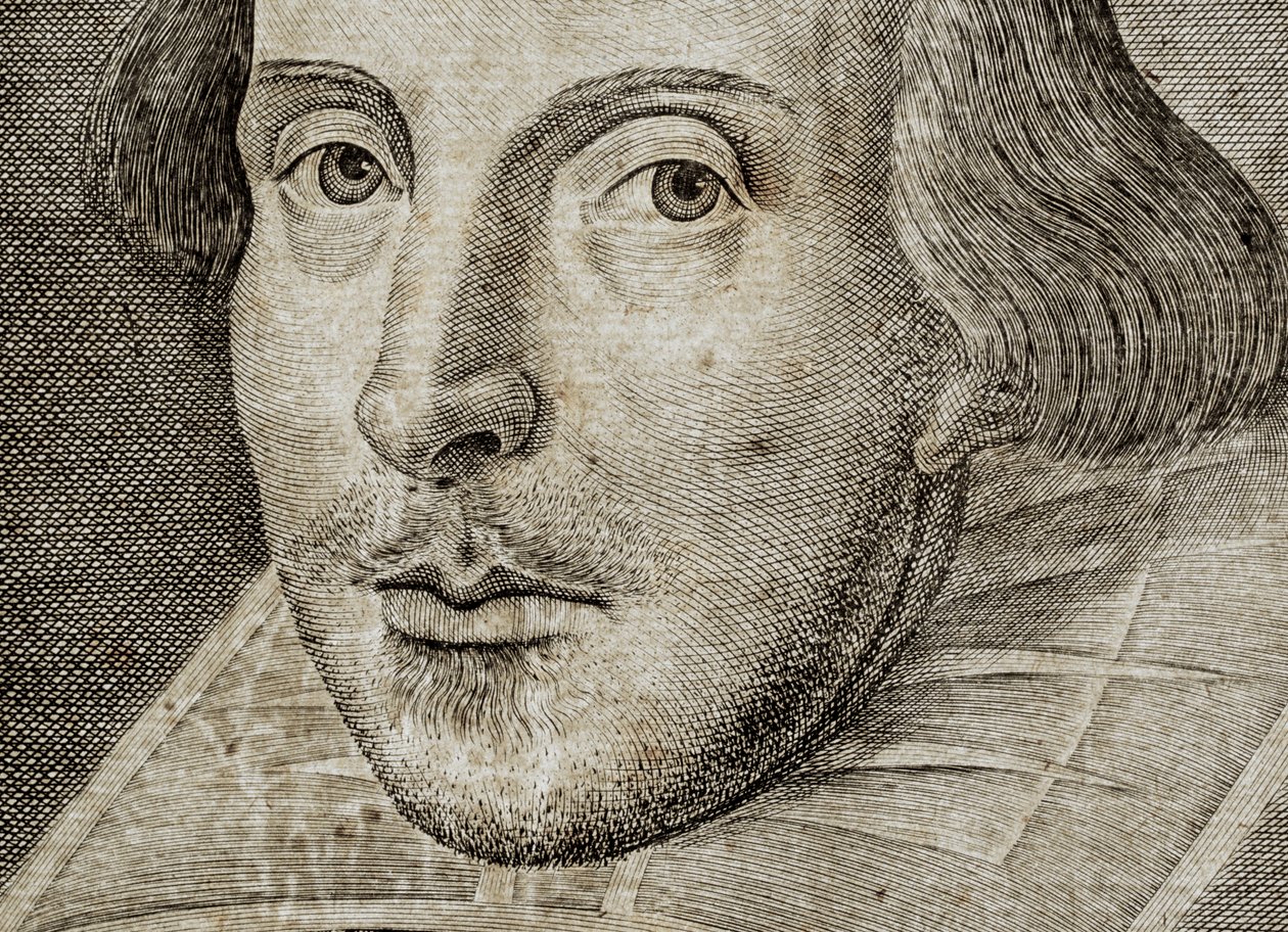Detalle del retrato de William Shakespeare en el frontispicio de Comedies, histories,  t... de Nathan Benn