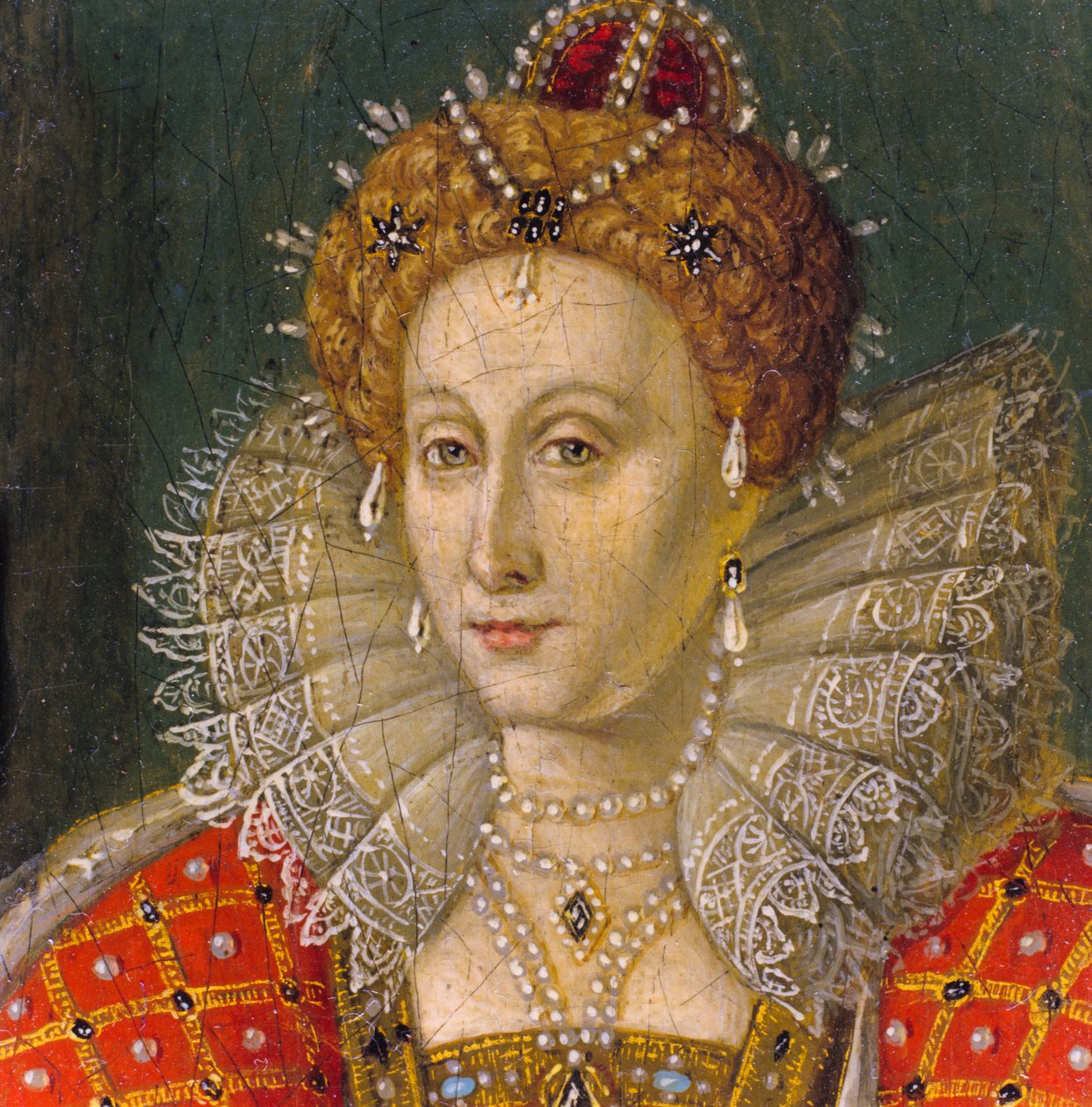 Detalle del retrato al óleo en miniatura de la reina Isabel I de Nathan Benn