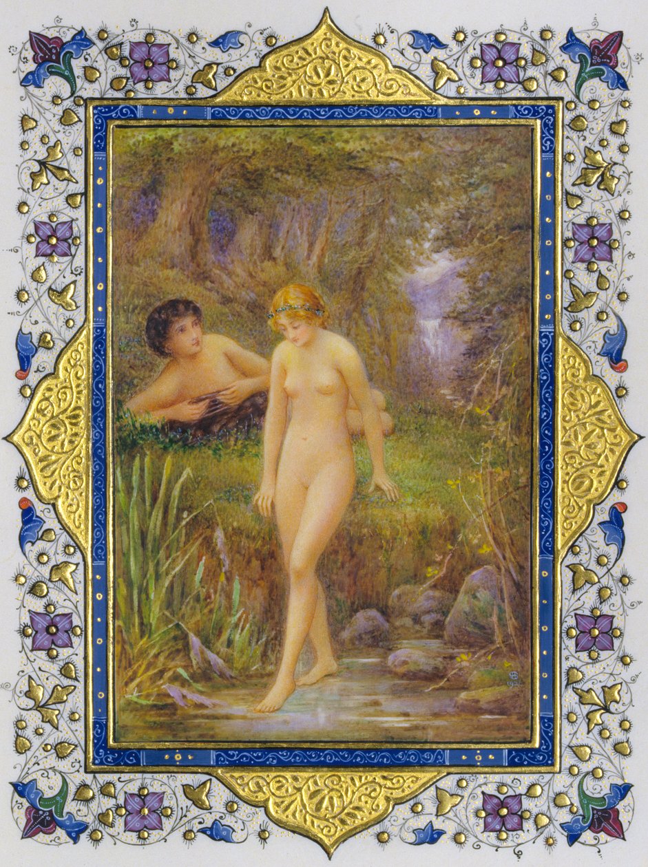 Página iluminada de un libro de sonetos de Shakespeare con mujer desnuda en fanta... de Nathan Benn