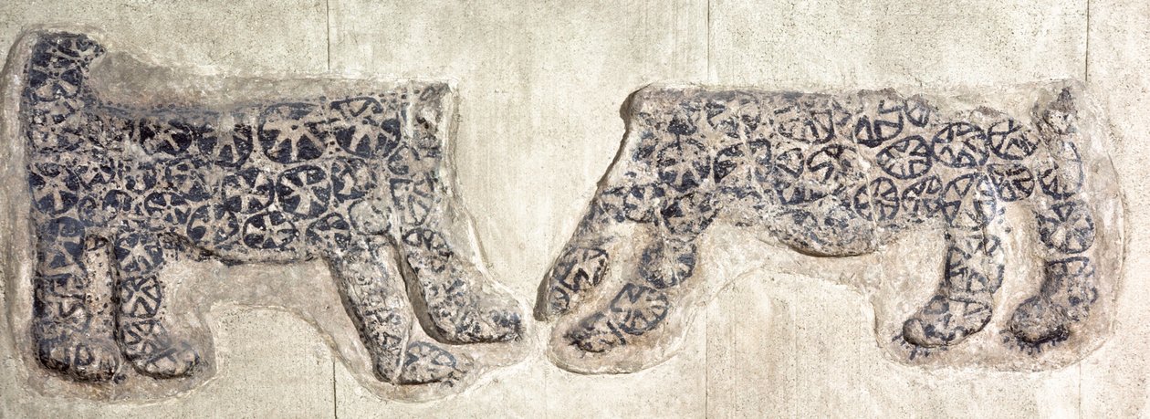 Decoración mural neolítica de leopardos, excavada en Catal Huyuk (Anatolia central). de Nathan Benn