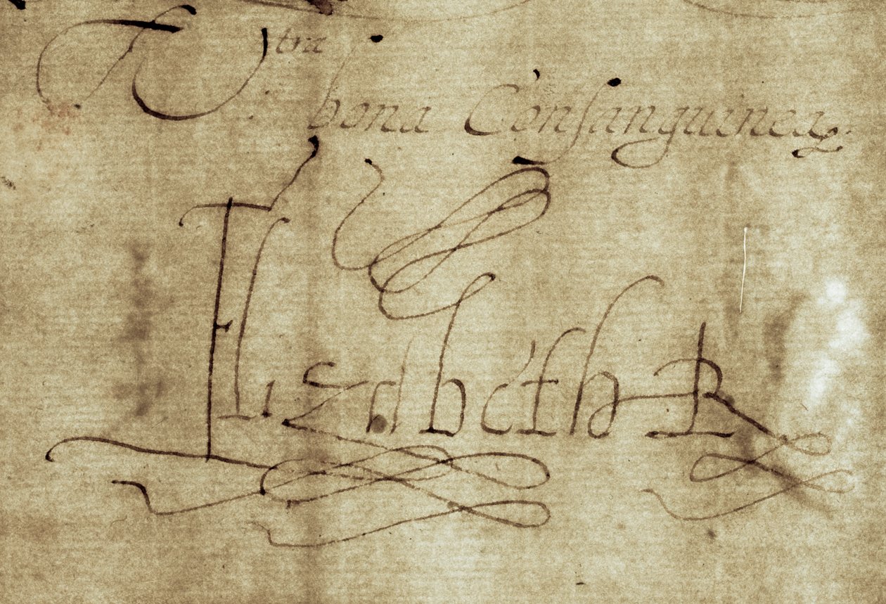Firma Isabel R de la Reina Isabel I de Nathan Benn