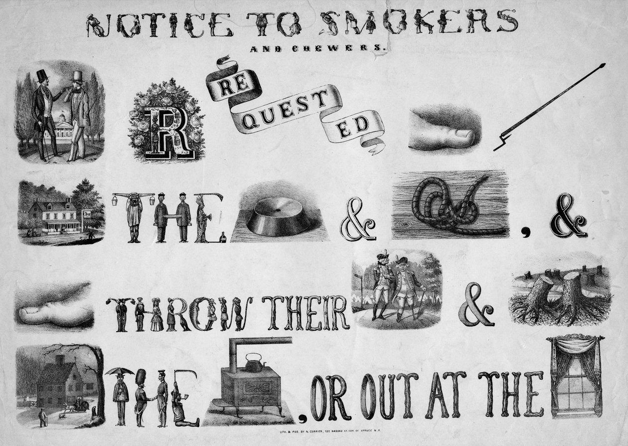 Aviso a fumadores y masticadores, publicado por N. Currier, Nueva York, c.1840-50 de Nathaniel Currier