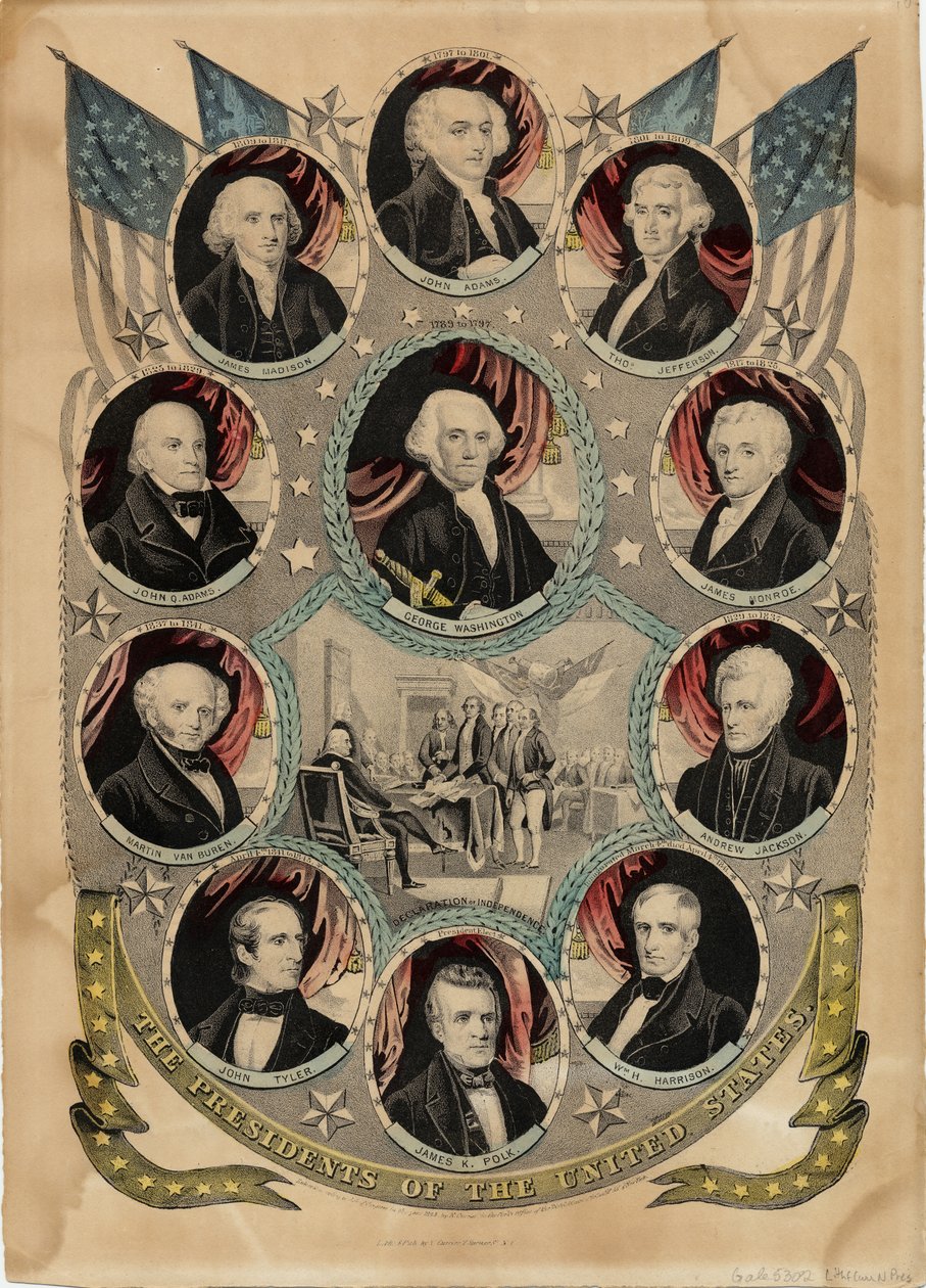 Los presidentes de los Estados Unidos, publicado por N. Currier, Nueva York, c.1844 de Nathaniel Currier