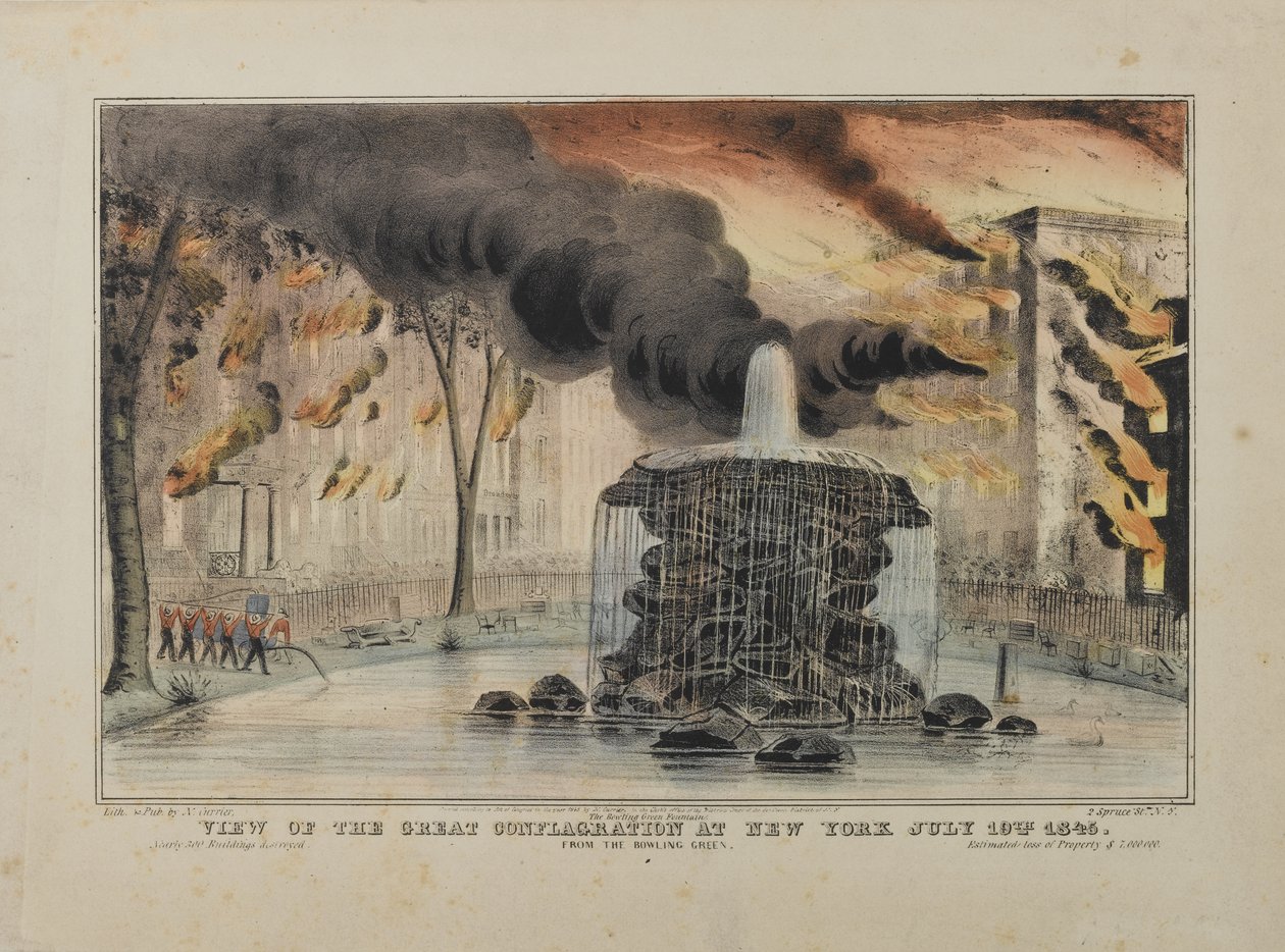 Vista del Gran Incendio en Nueva York el 10 de julio de 1845, desde Bowling Green, publicado por N. Currier, 1845 de Nathaniel Currier