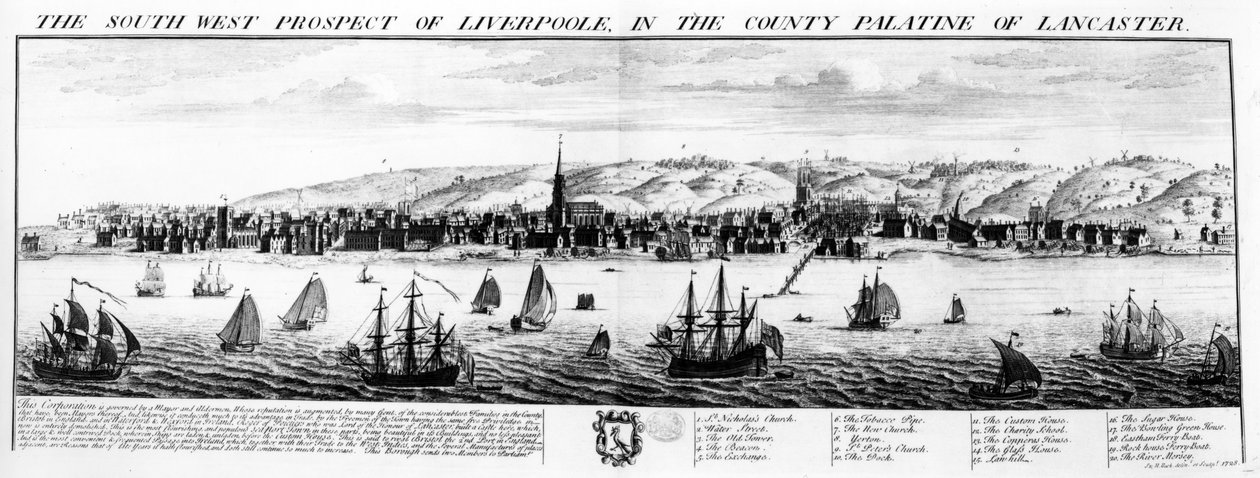 La Perspectiva Suroeste de Liverpool, en el Condado Palatino de Lancaster, 1728 de Nathaniel and Samuel Buck