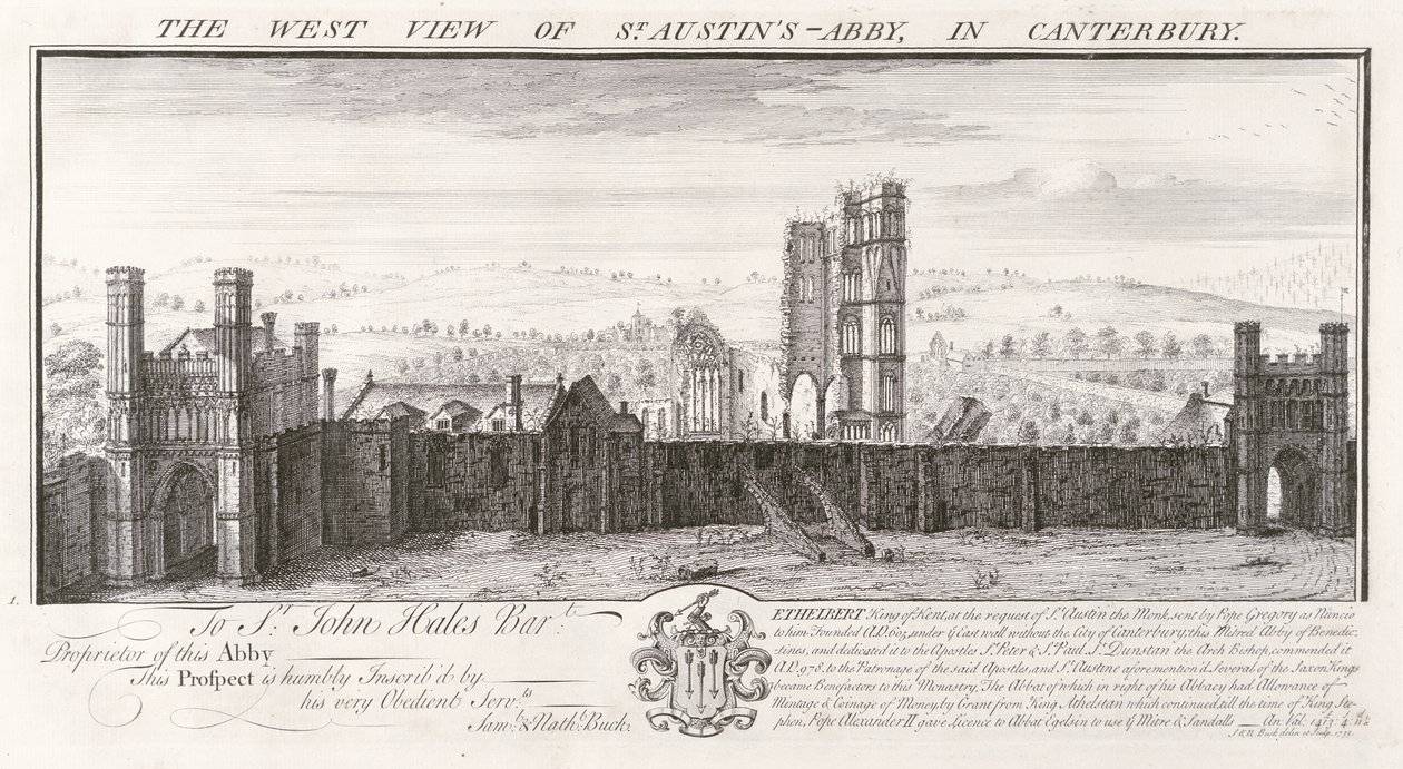 Vista Oeste de la Abadía de San Agustín, en Canterbury, de 