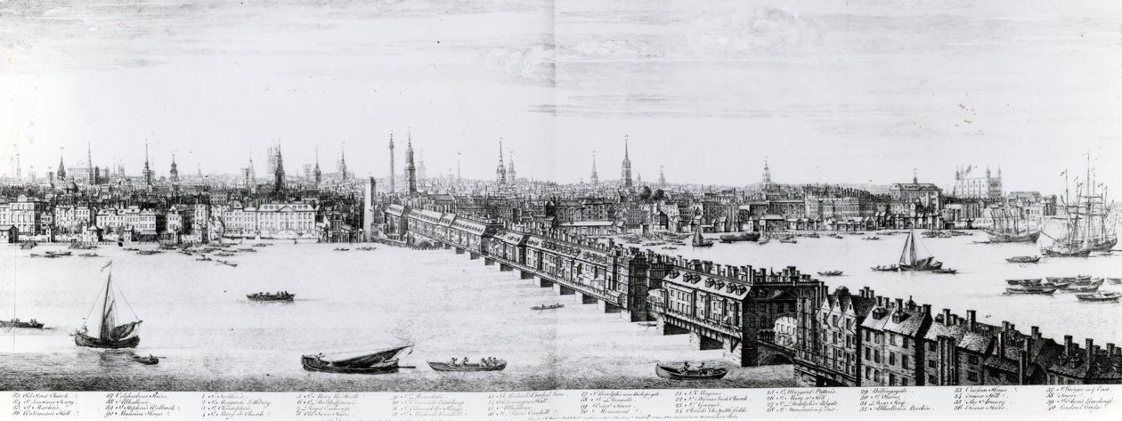 Fachada oeste del Puente de Londres, 1749 de Nathaniel and Samuel Buck