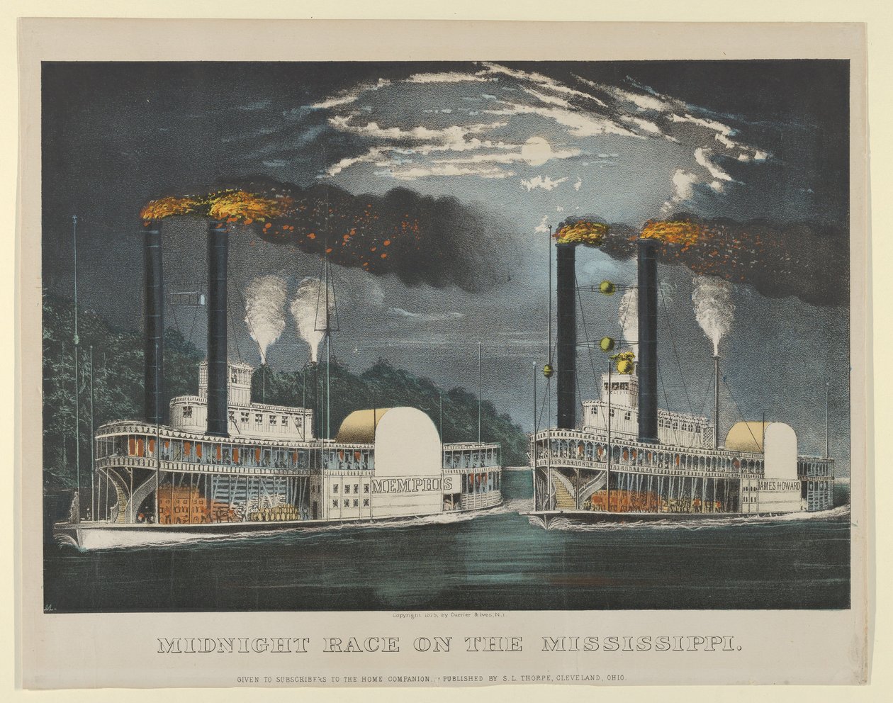 Carrera de medianoche en el Mississippi de Currier and Ives