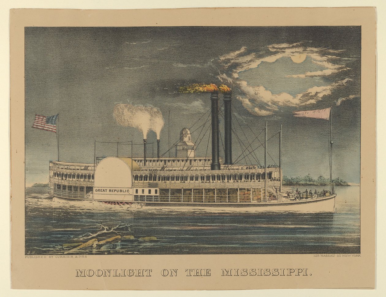 Luz de luna en el Mississippi, 1872-74 de Currier and Ives