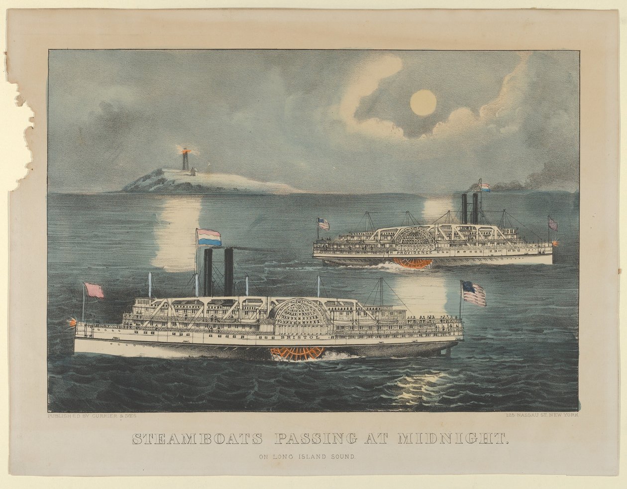 Barcos de vapor pasando a medianoche - En Long Island Sound, 1872-74 de Currier and Ives