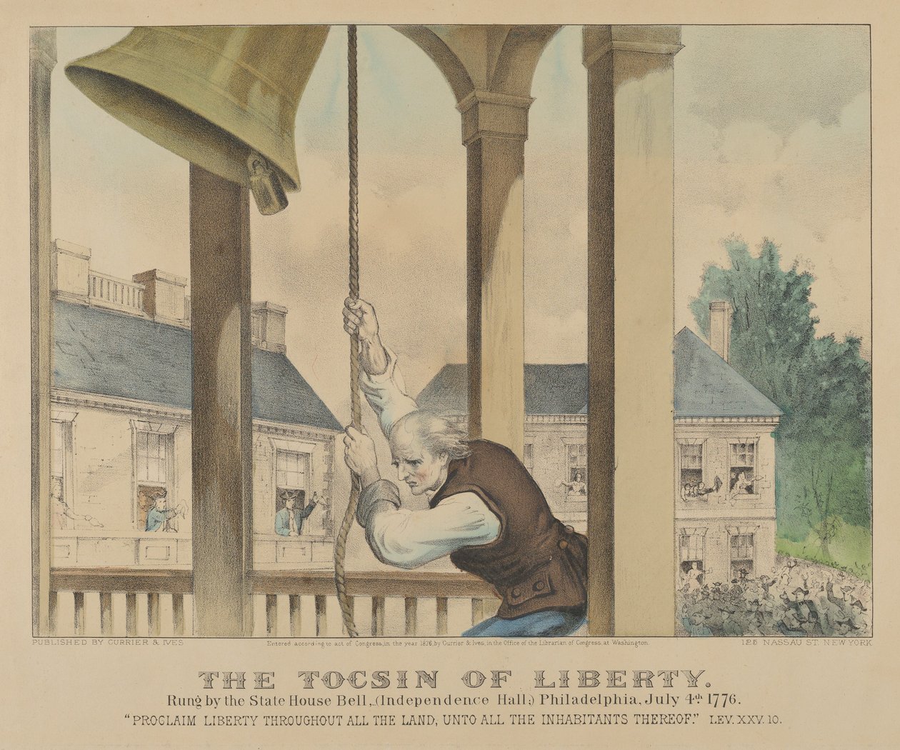 El toque de la libertad - Sonado por la campana de la Casa del Estado, Independence Hall Filadelfia, julio, 1876 de Currier and Ives