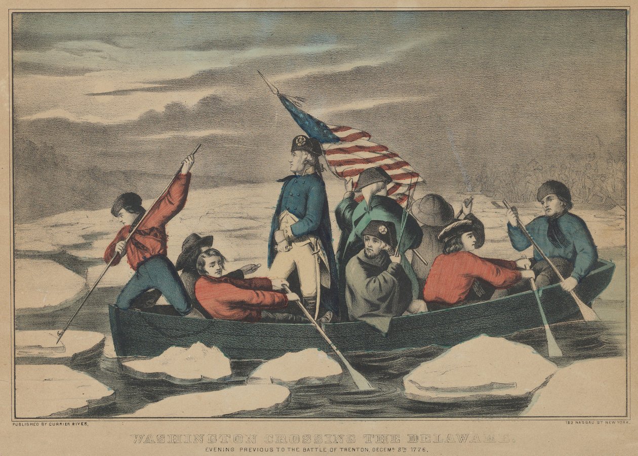 Washington cruzando el Delaware - La noche anterior a la batalla de Trenton, diciembre, 1857-71 de Currier and Ives