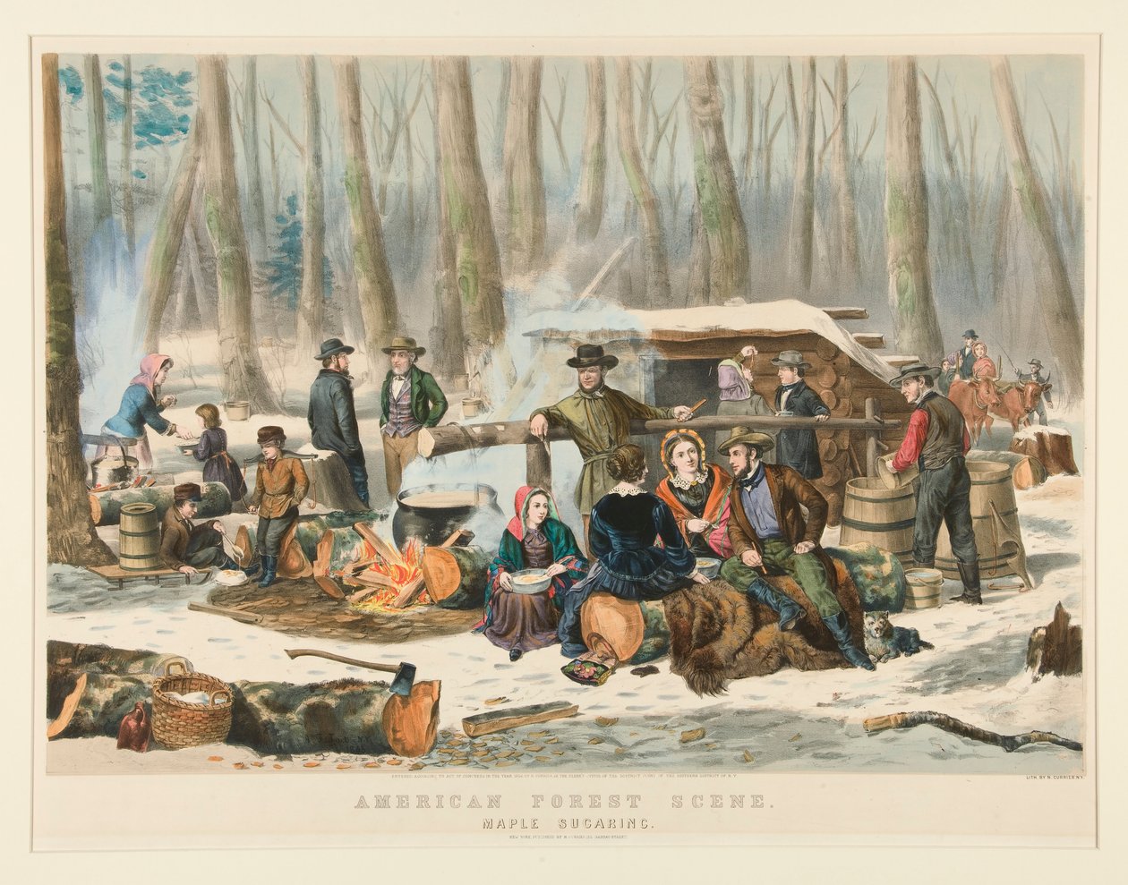 Escena del bosque americano, Maple Sugaring de Nathaniel Currier