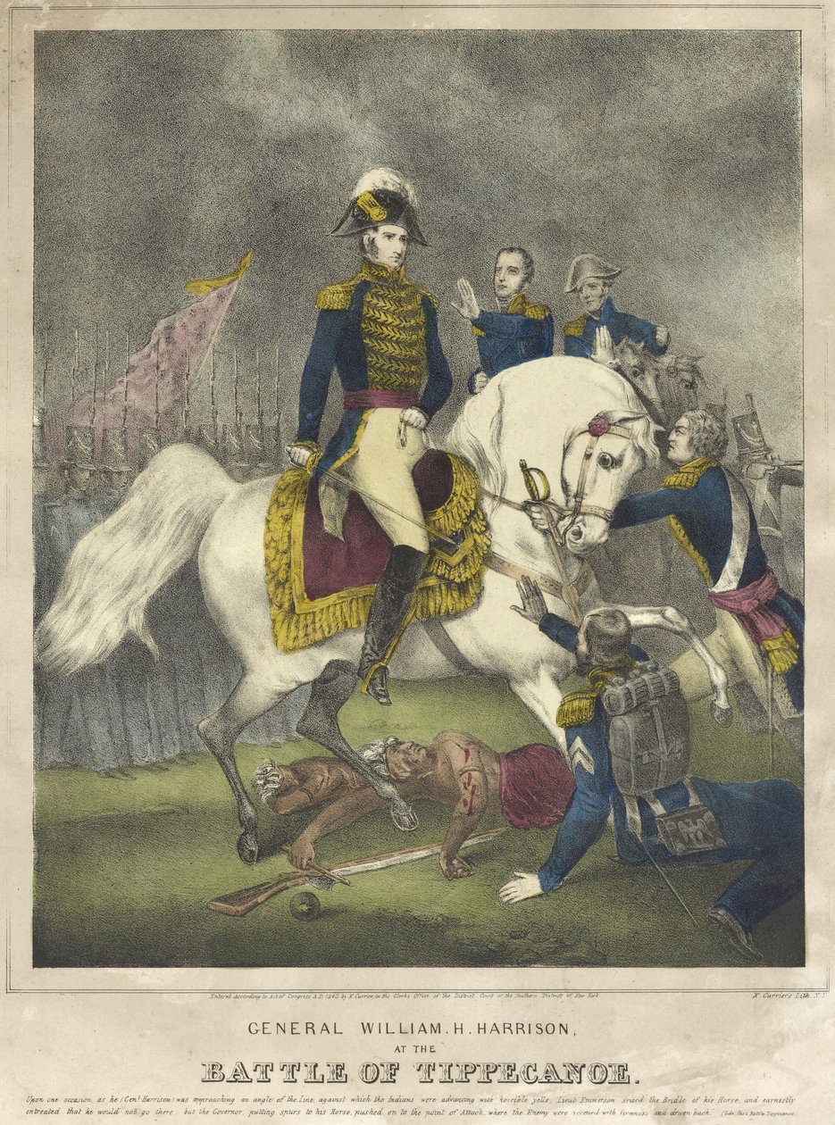 General William H. Harrison en la batalla de Tippecanoe, pub. 1840 de Nathaniel Currier