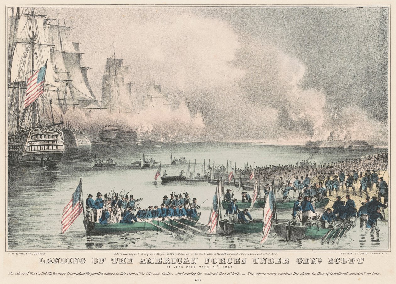 Desembarco de las fuerzas americanas bajo el mando del General Scott: En Veracruz, 9 de marzo de 1847 de Nathaniel Currier