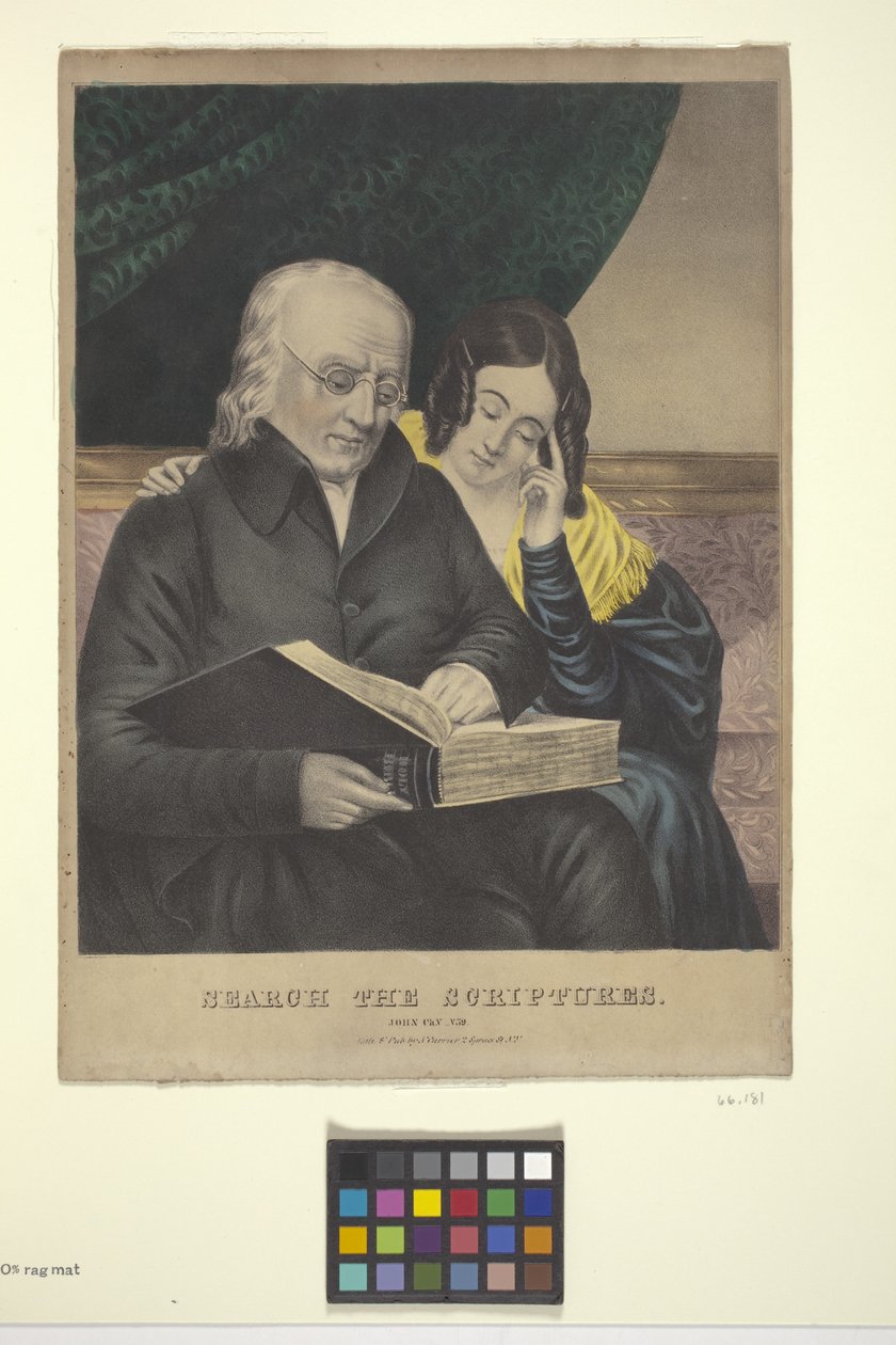 Search The Scriptures (litografía coloreada a mano) de Nathaniel Currier