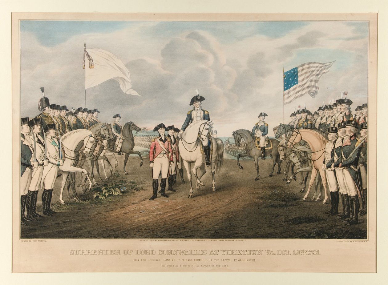 Rendición de Cornwallis en Yorktown, Virginia, 19 oct. 1781 - Según la pintura original del coronel Trumbull, pintada por John Trumbull de Nathaniel Currier